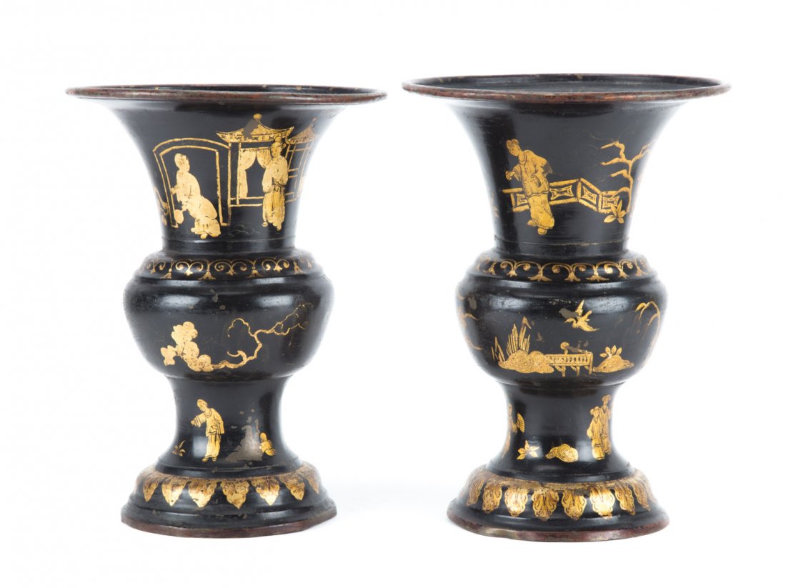 Pair of French chinoiserie toleware vases (1 of 6)