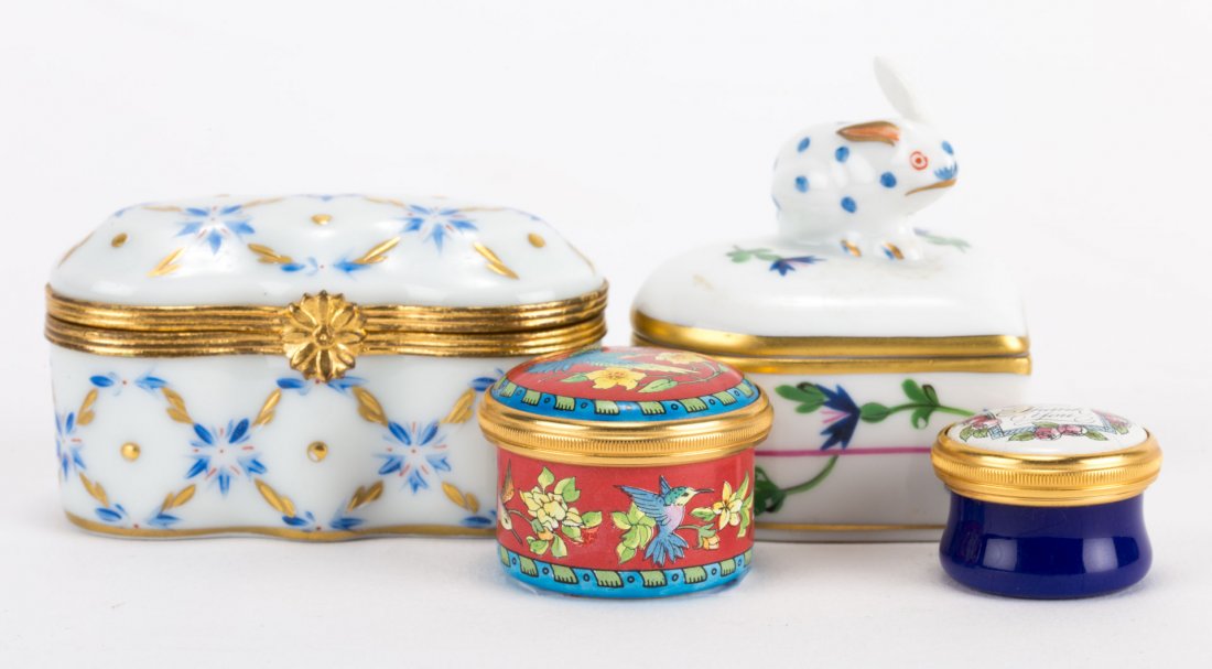 Four assorted porcelain and enamel dresser boxes (1 of 6)