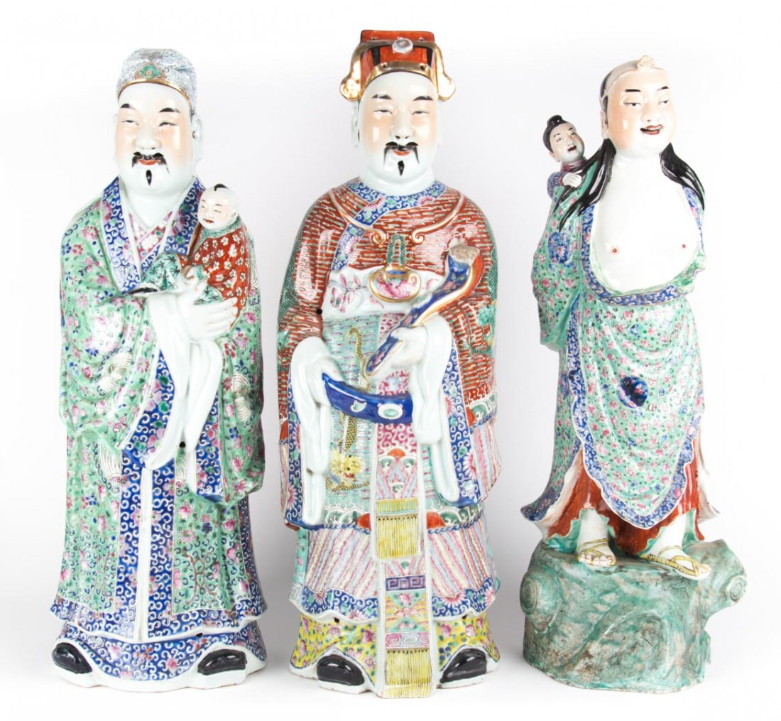 Three large Chinese Export immortal figures (1 of 10)