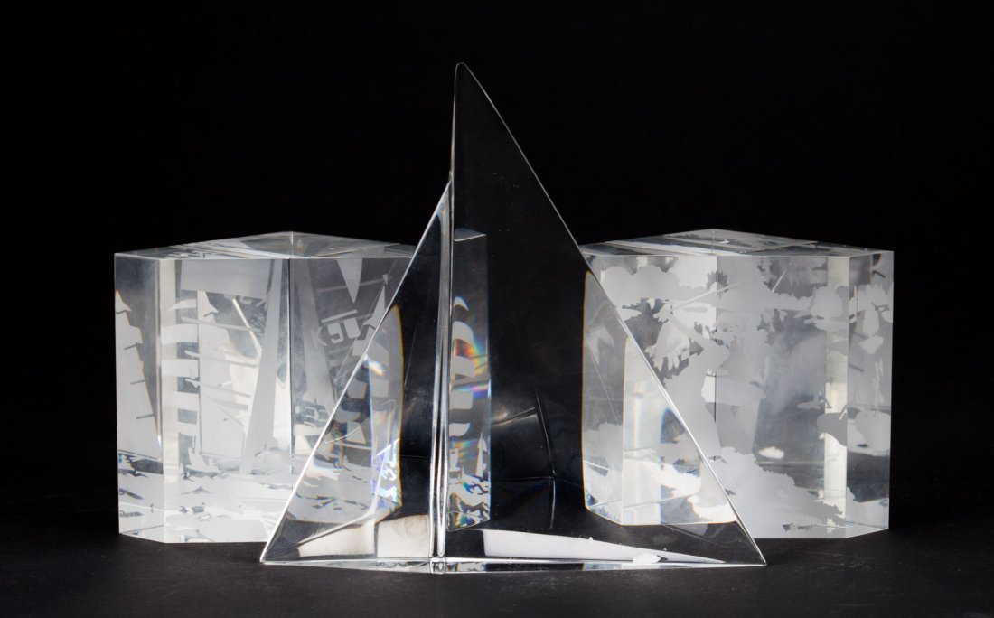 Three Steuben crystal geometric paperweights (1 of 9)