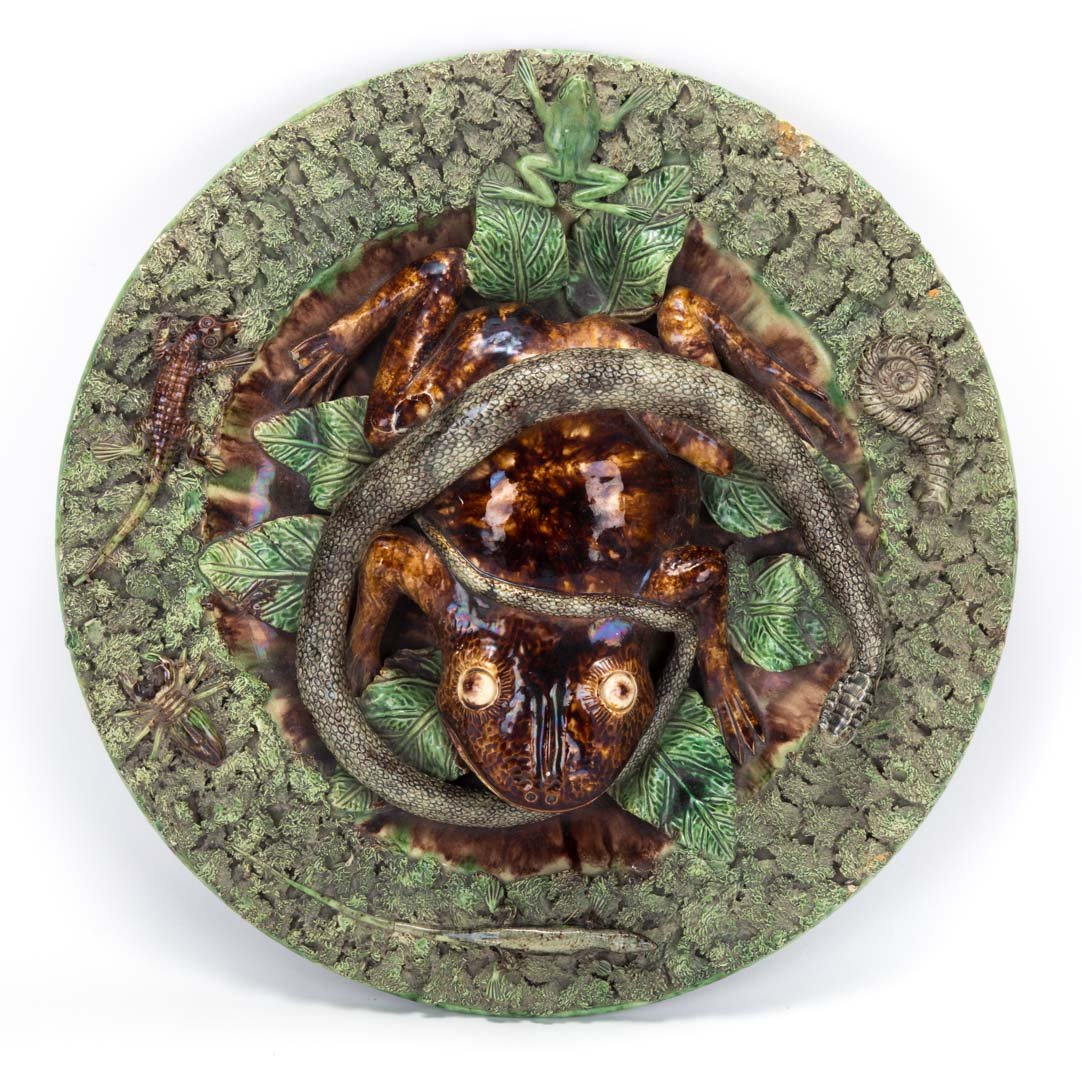 Portuguese Pallisy style glazed ceramic charger (1 of 5)