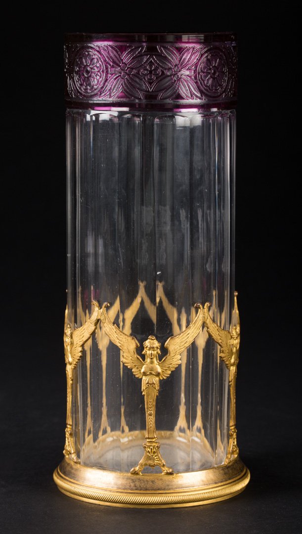 Daum Nancy acid etched vase & gilt-metal holder (1 of 4)
