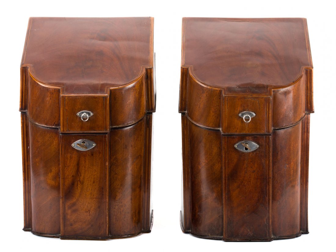 Pair of George III inlaid mahogany knife boxes (1 of 5)