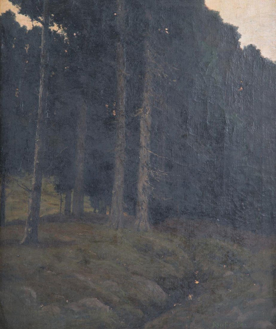 Ben Foster. Forestscape, oil on canvas: Benjamin Foster (American, 1852-1926). Signed "Ben Foster" lr, 30 x 25 in., framed