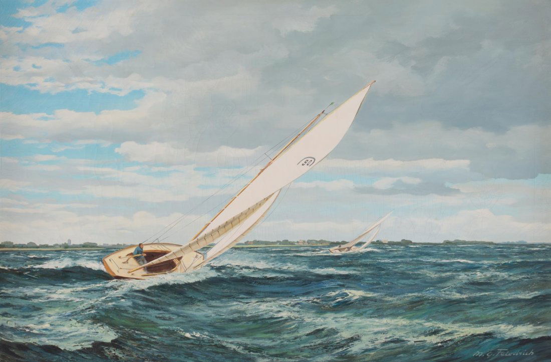 M.G. Friedrich. Racing Sailboats, oil on canvas (1 of 5)