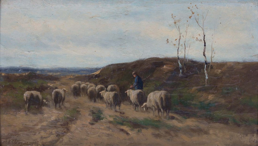 Herman Bogman. Shepherd Leading Sheep, oil (1 of 5)