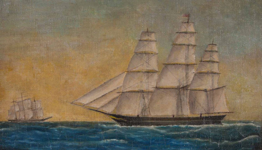 American School, late 19th c. Ships at Sea, oil (1 of 4)