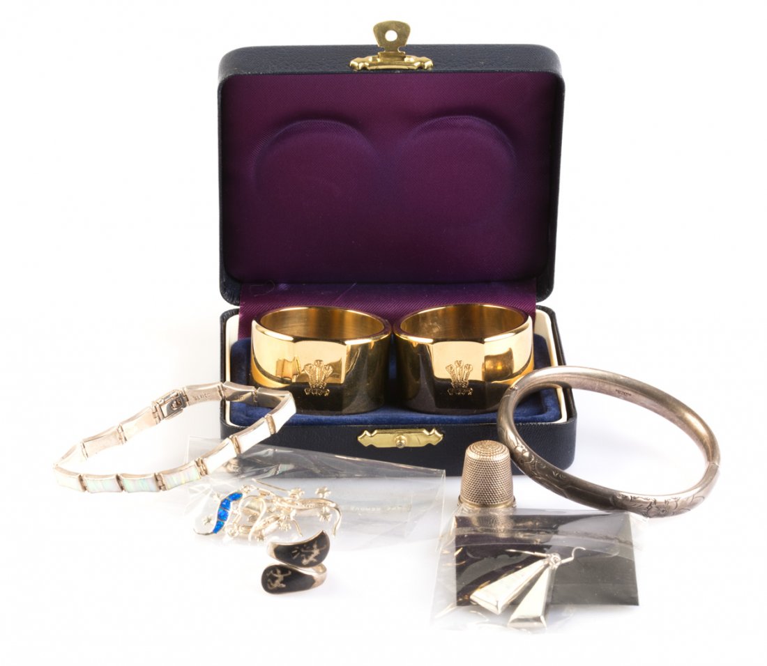 A Bag of Silver Jewelry and Brass Napkin Rings (1 of 7)