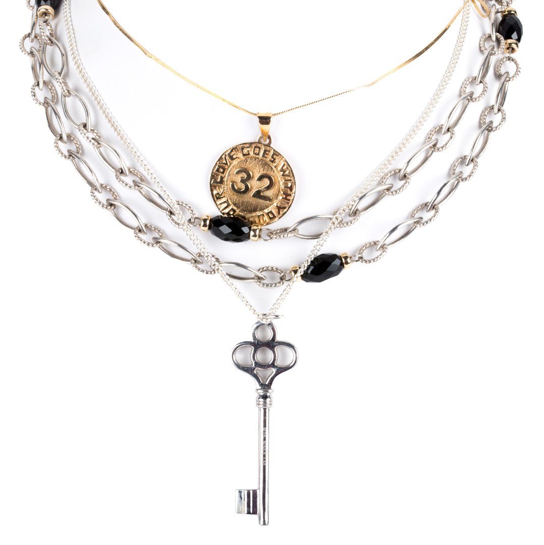 A Pair of Silver Fashion Necklaces and Gold Charm (1 of 3)