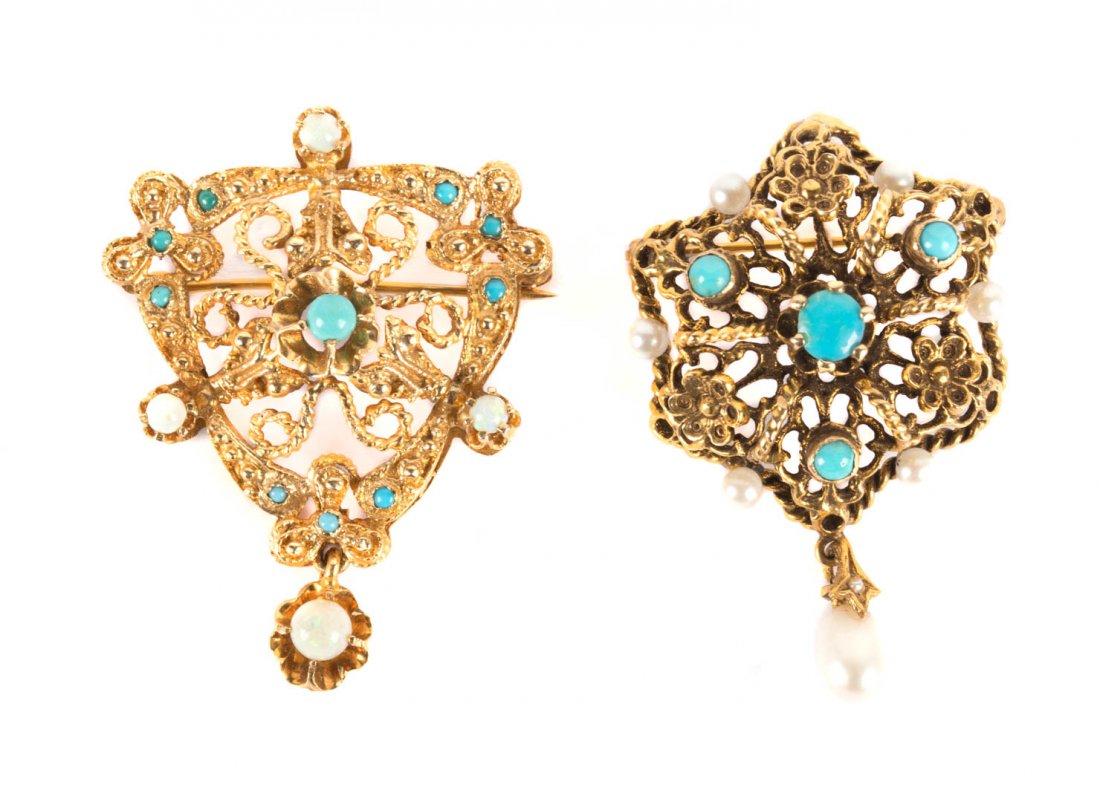 A Pair of Victorian Turquoise Brooches (1 of 4)