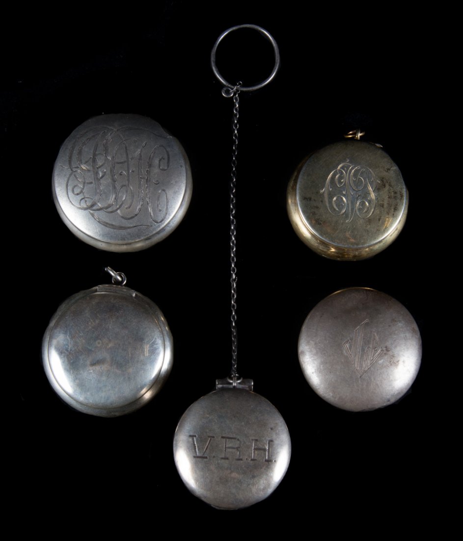 Four American sterling pill boxes & a compact (1 of 7)