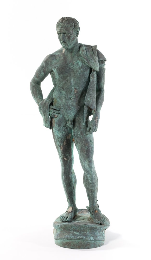 Grande Tour bronze of Mercury: late 19th/early 20th century; modeled as classical male nude wearing winged sandals, signed "U. Marcellini," 29 in. H.; Property from the Estate of Barbara Mertz