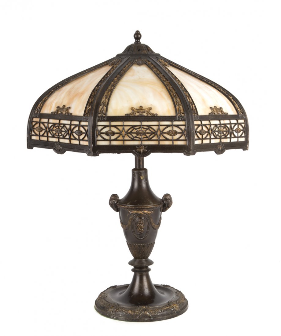 Classical style slag glass and metal table lamp (1 of 7)