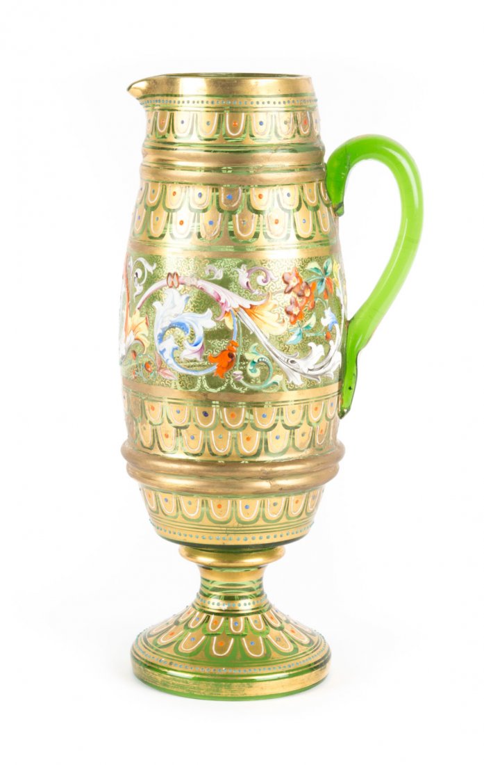 Moser enameled emerald glass ewer (1 of 5)