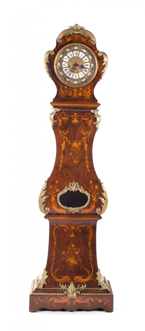 French Rococo style inlaid tall-case clock (1 of 6)