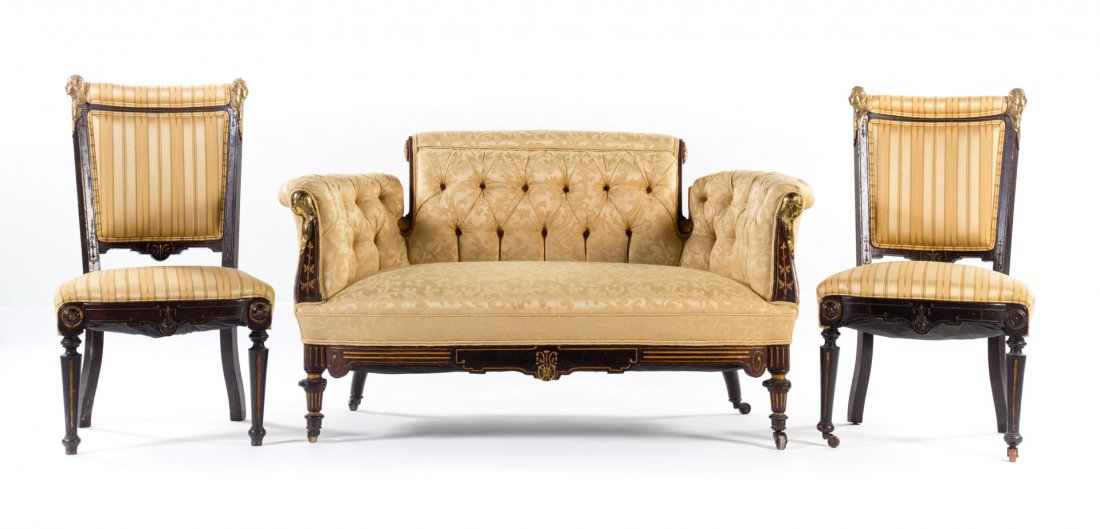 Egyptian Revival upholstered rosewood parlor suite (1 of 8)