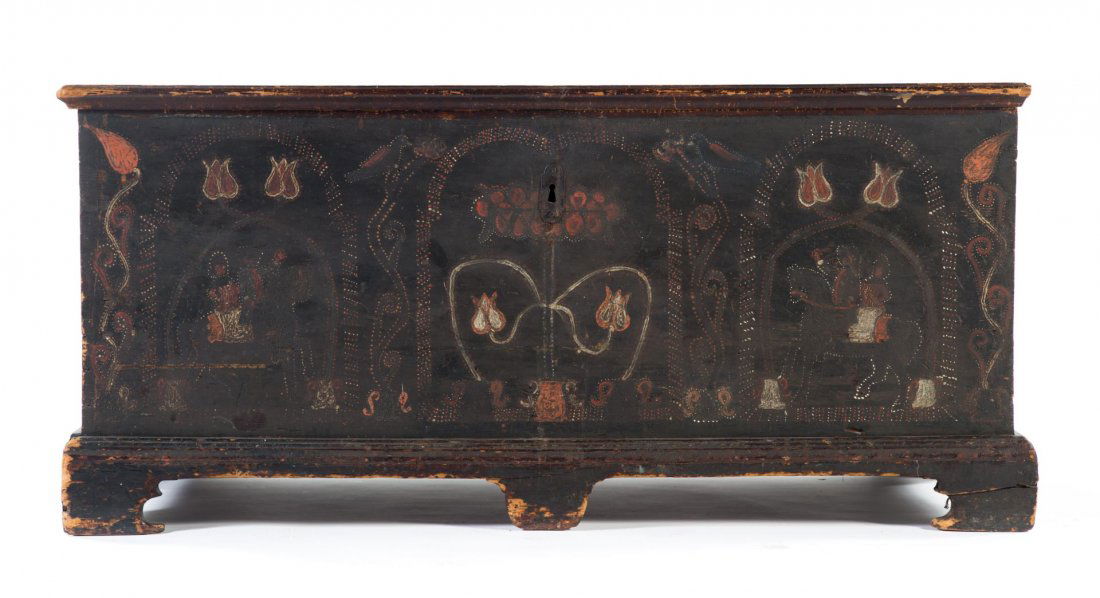 American Chippendale painted pine blanket chest (1 of 7)