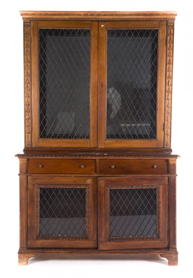 Continental style pine china cabinet (1 of 6)
