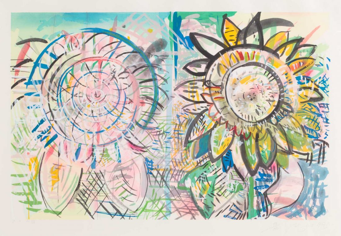 Pat Steir. "Sunflowers," color woodcut (1 of 3)