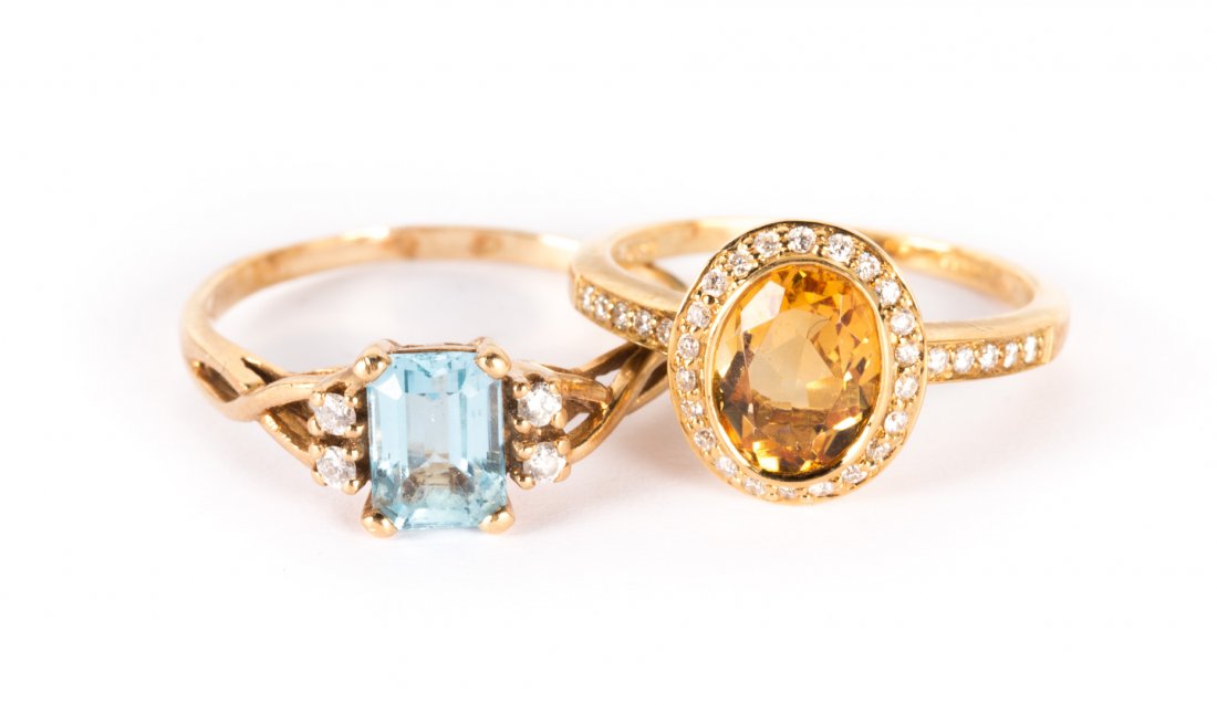 A Pair of Gold Gemstone and Diamond Rings (1 of 5)