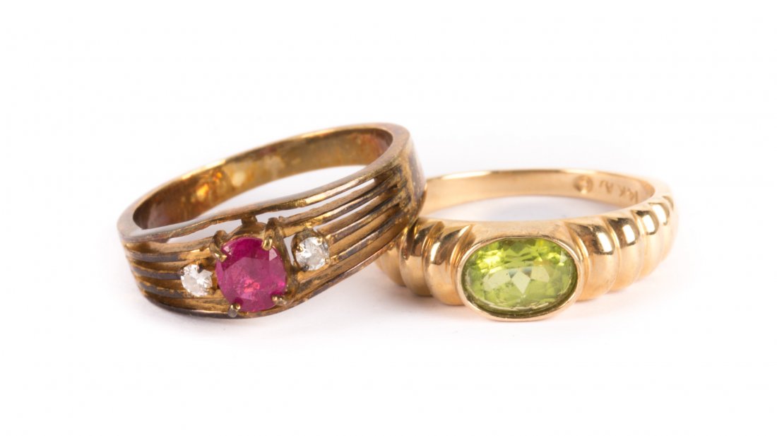 A Pair of Lady's Gold Gemstone Rings (1 of 4)
