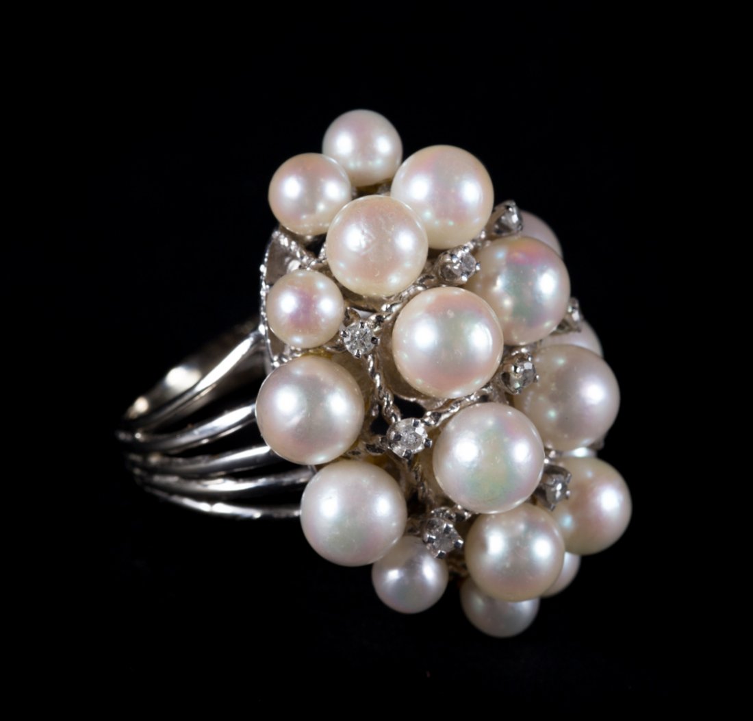 A Lady's Cultured Pearl and Diamond Ring (1 of 3)