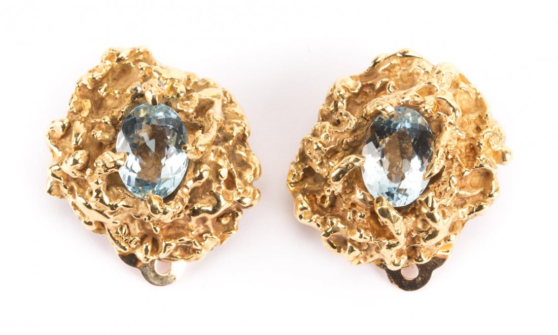 A Pair of Gold Aquamarine Earrings (1 of 4)