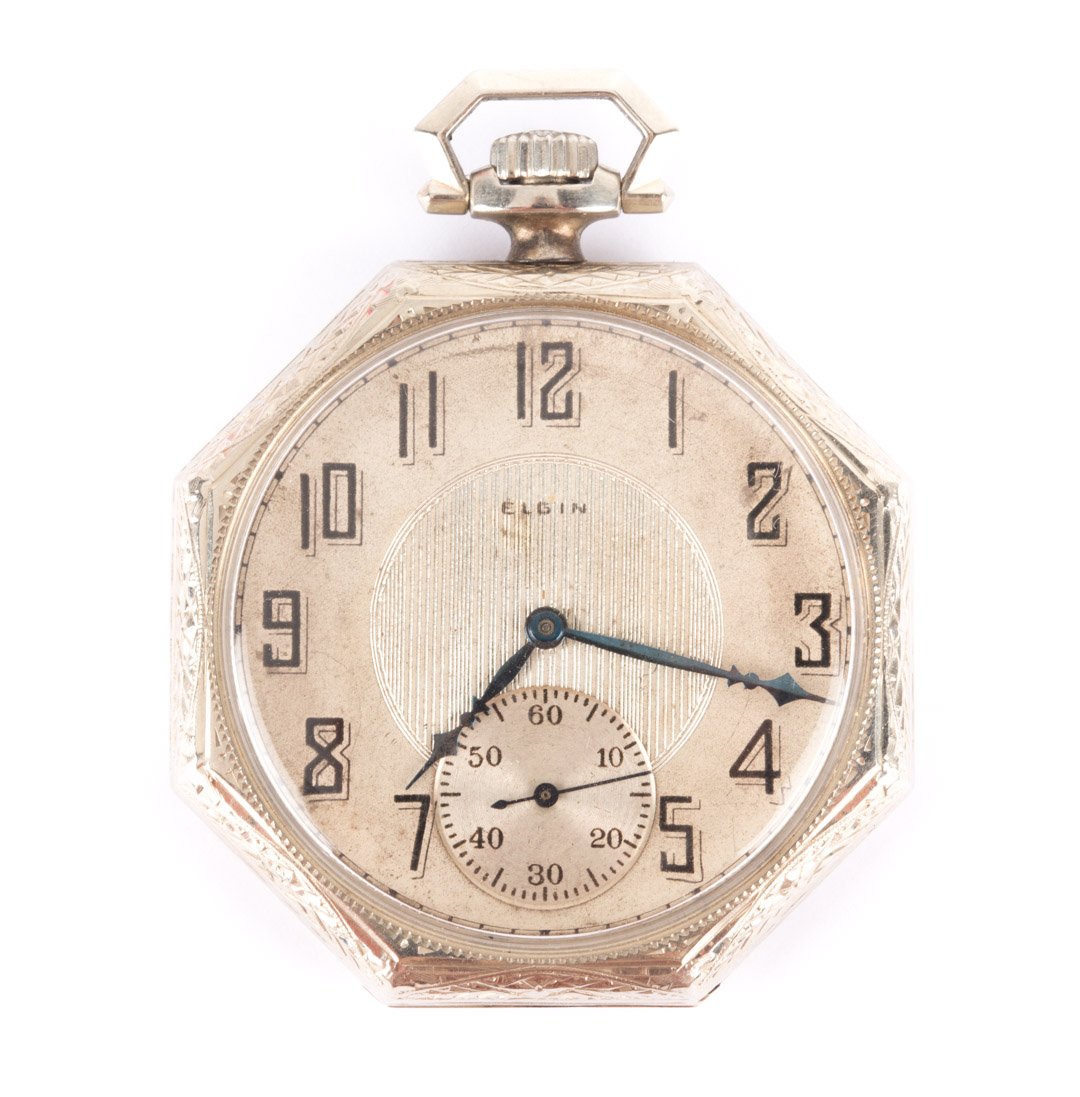 An Elgin Open Face Pocket Watch in 14K White Gold (1 of 6)