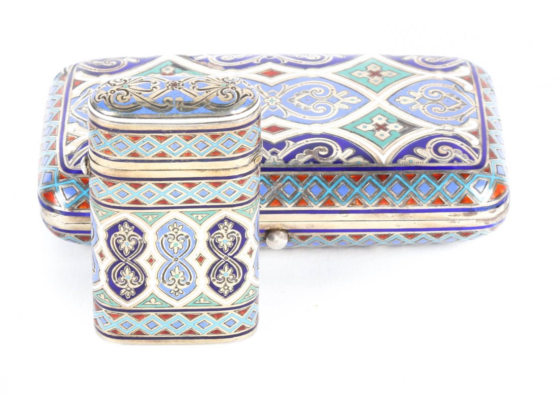 Imperial Russian enamel silver cigarette & vesta (1 of 9)