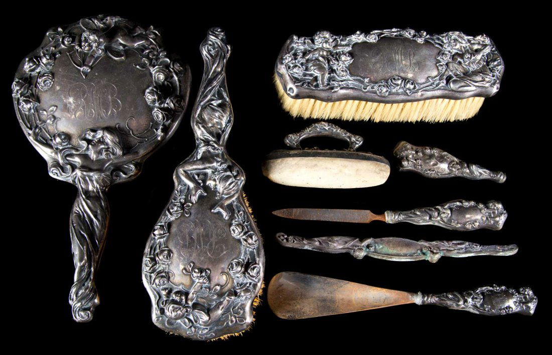 Art Nouveau style silver vanity set (1 of 4)