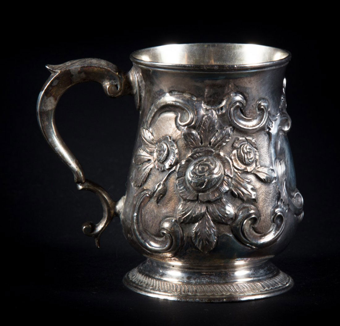 George III repousse & hand chased sterling mug (1 of 5)