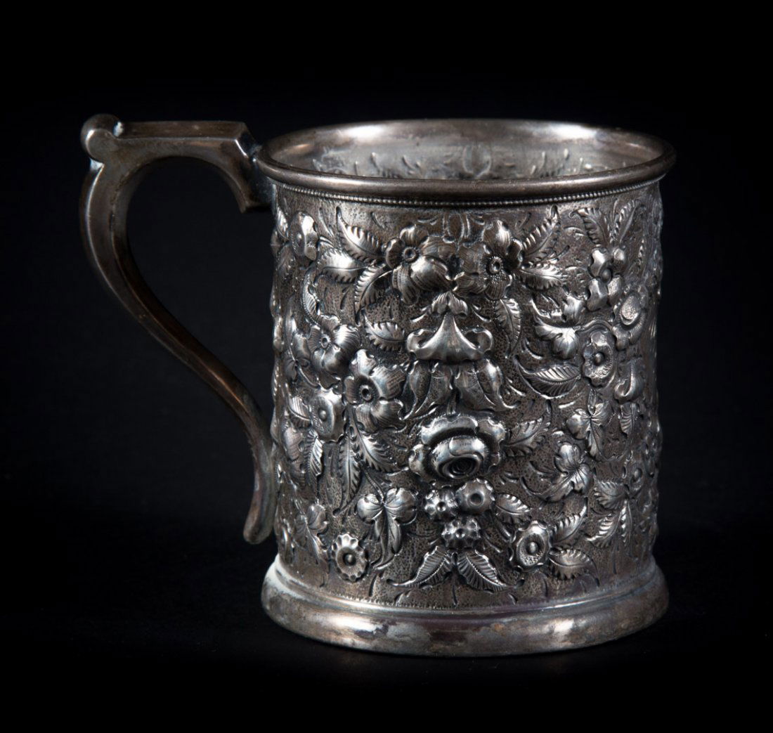 J. E. Caldwell repousse sterling silver mug (1 of 5)