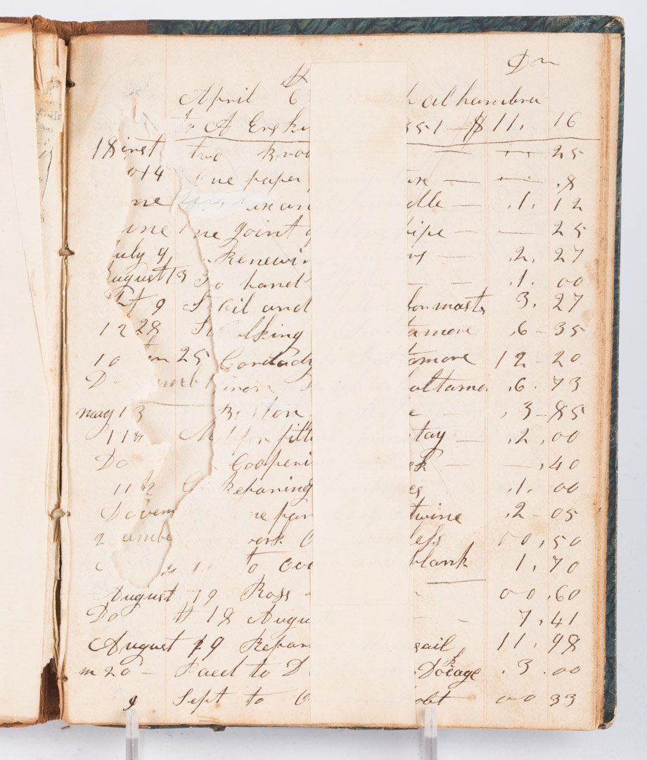 Ship Captain's account book, 1836-1862: the waste book, or running account of money in and out, kept by Capt. Alexander Erskine during a series of voyages from Bangor, Maine to Baltimore, with occasional ventures to the Bahamas and Cuba and