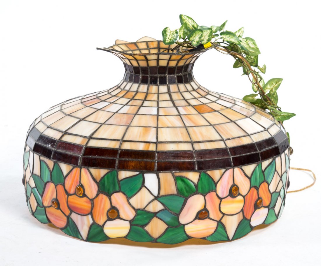 Slag glass hanging light fixture (1 of 3)