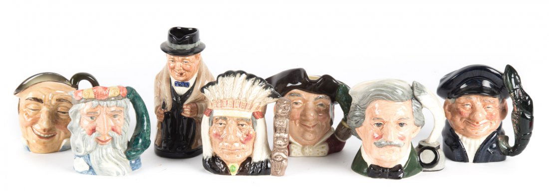 Seven Royal Doulton china miniature character jugs (1 of 5)