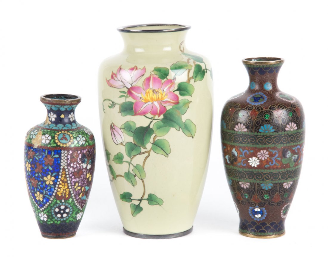 Three Japanese cloisonne enamel vases (1 of 5)