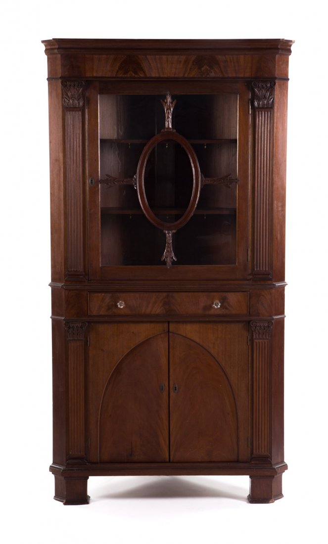 Classical Revival carved mahogany corner cupboard (1 of 6)