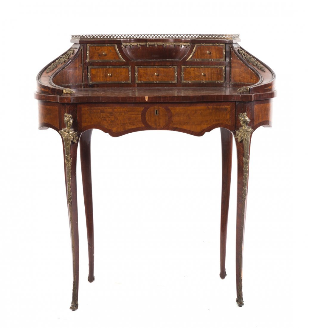 Louis XV style mahogany & brass bonheur du jour (1 of 8)