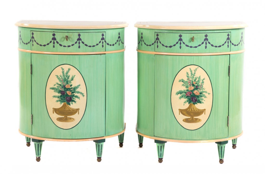 Pair of George III style painted demilune cabinets (1 of 4)