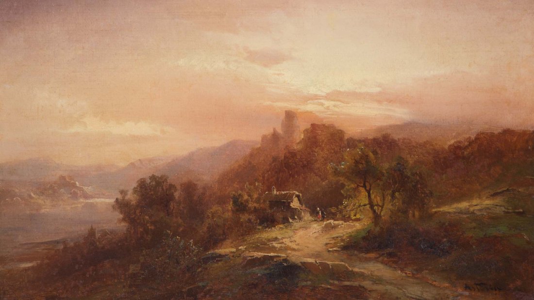 British School, 19th c. Sunset Landscape, oil (1 of 5)