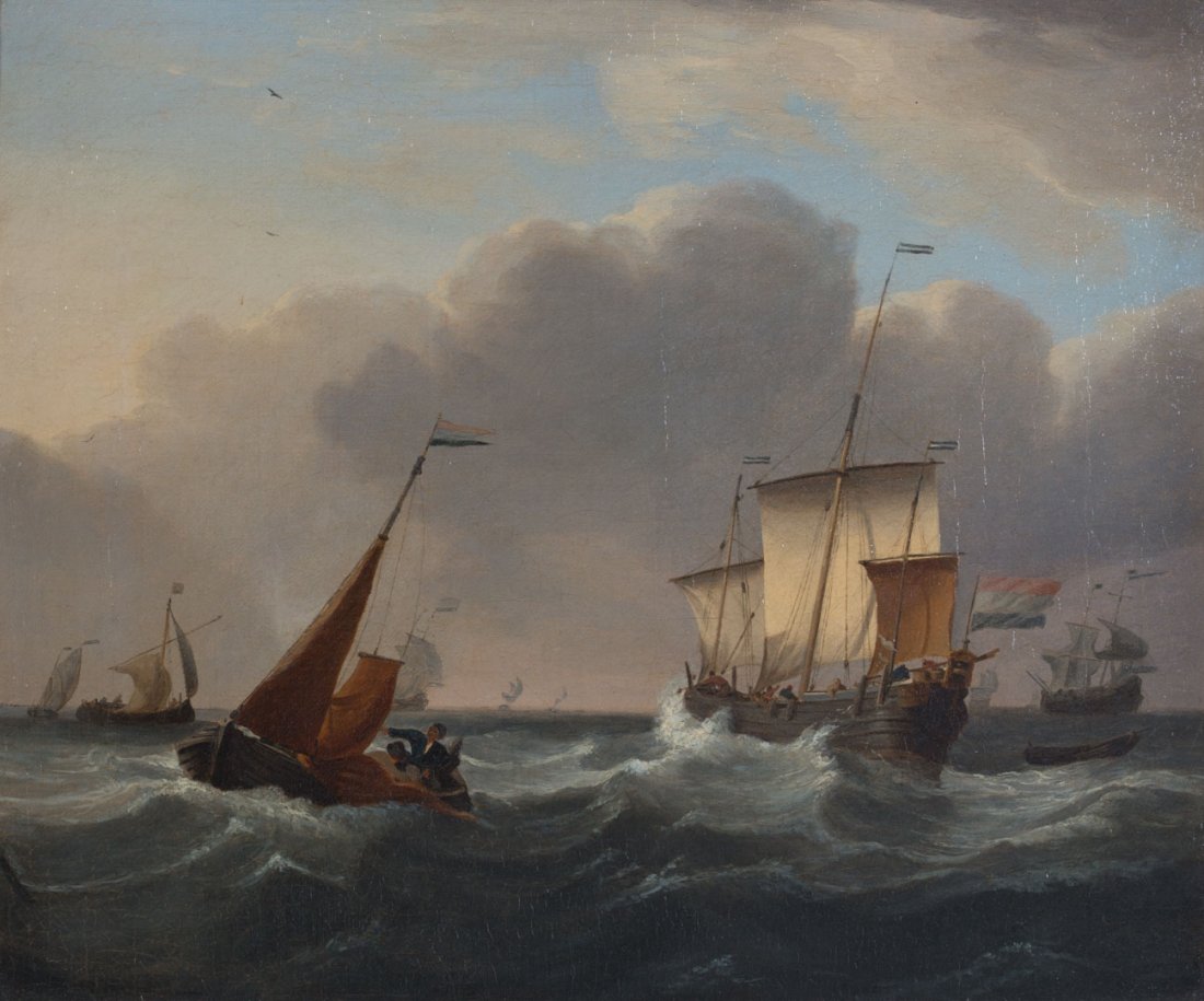 Dutch School, 19th c. Ships on Rough Sea, oil (1 of 3)