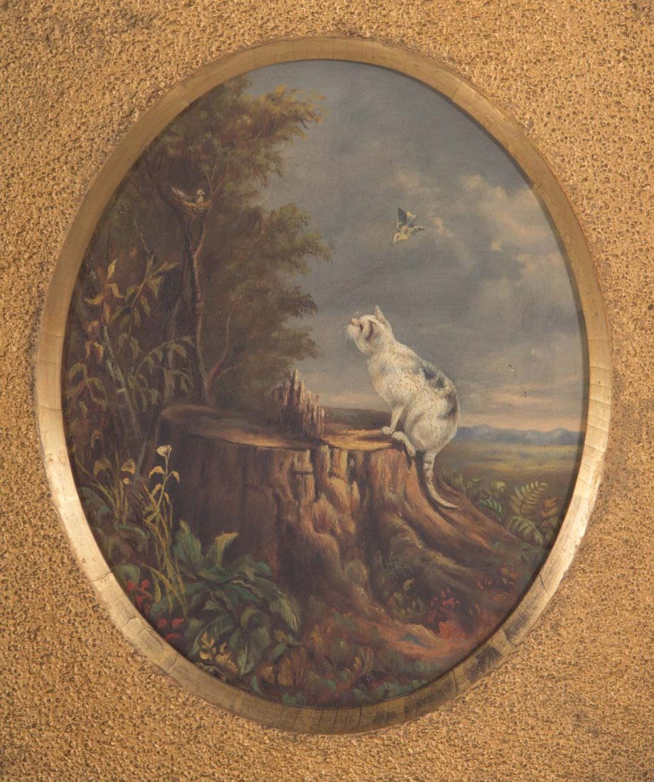 Continental School, late 19th c. Cat and Bird, oil (1 of 4)