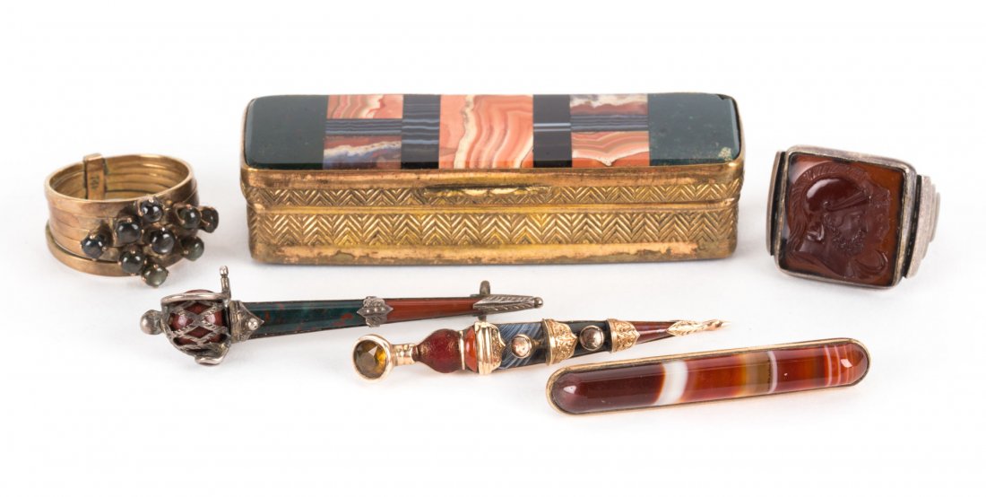 An Assortment of Scottish Pins and Inlayed Box (1 of 5)