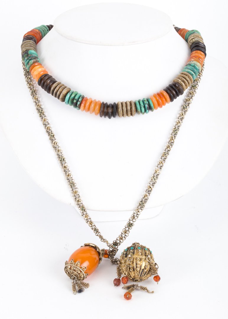 A Pair of Silver Amber, Turquoise Necklaces (1 of 3)