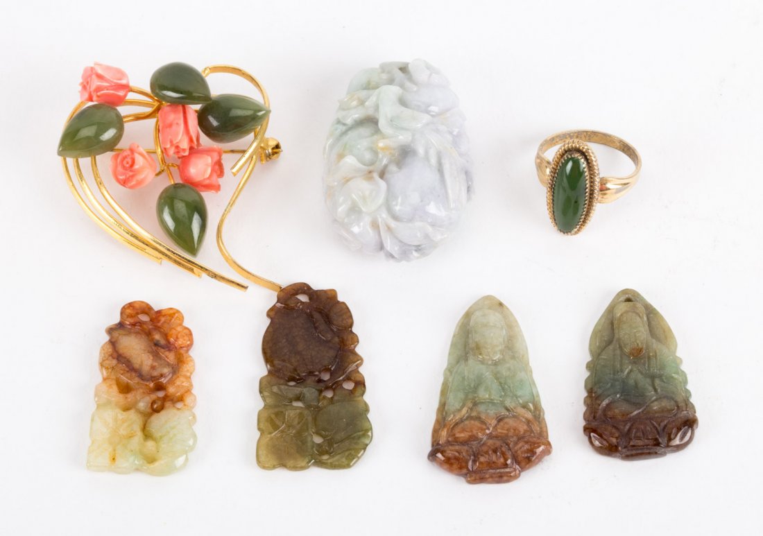 Fine Hand Carved Jade Pendants, Brooch, and Ring (1 of 5)