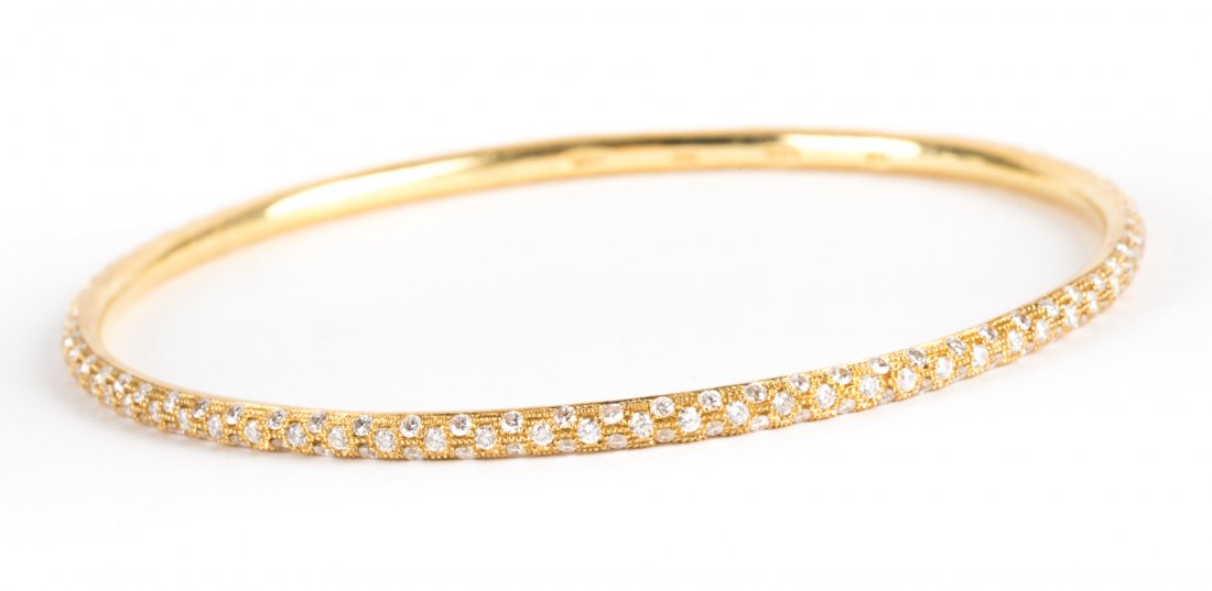 A 18K Yellow Gold Diamond Pave Bangle (1 of 4)