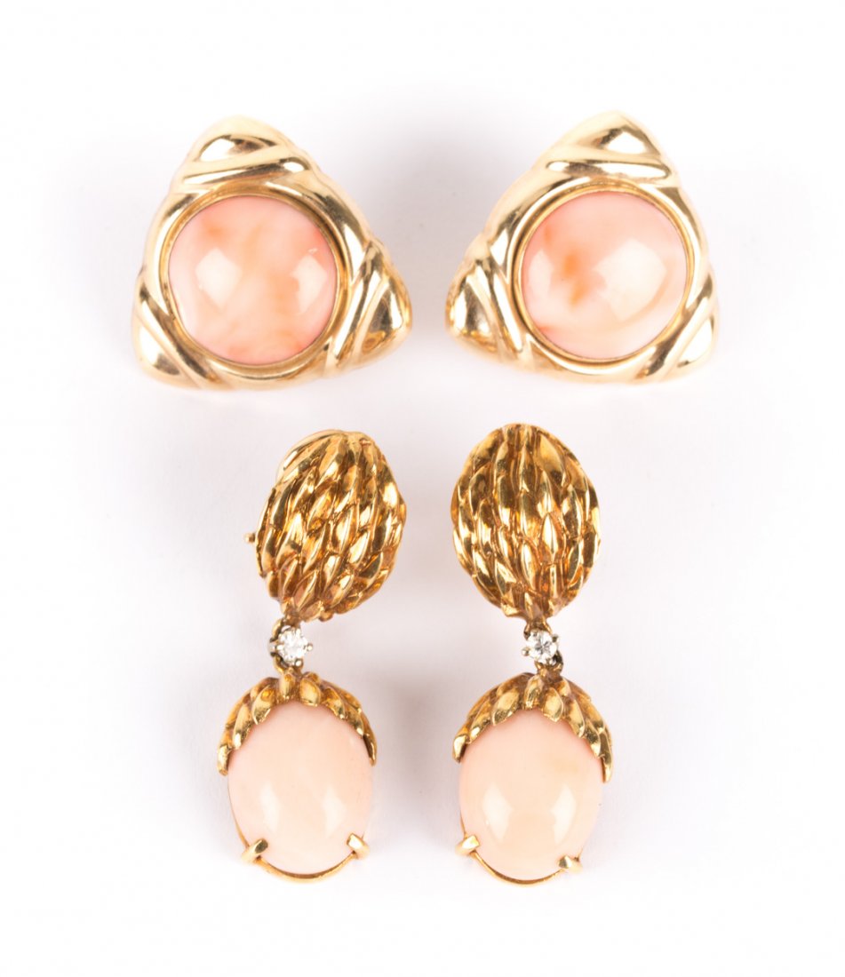 Two Pair of Coral Earrings in Gold (1 of 4)