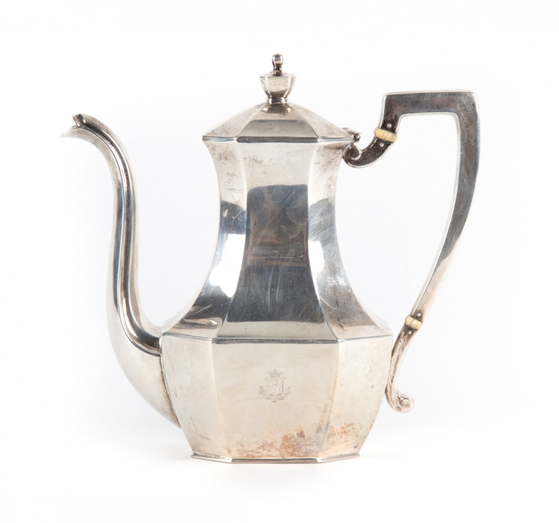 Black Starr & Frost sterling silver demitasse pot: pattern 1342A, 1 1/4 pints., 7 in. H., 12.75 ozt.