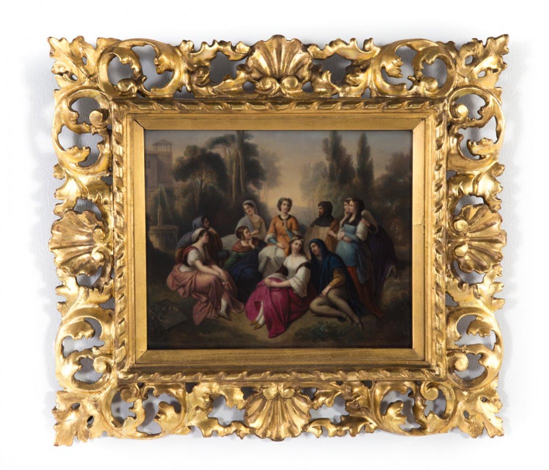 Continental painted porcelain plaque The Decameron (1 of 4)