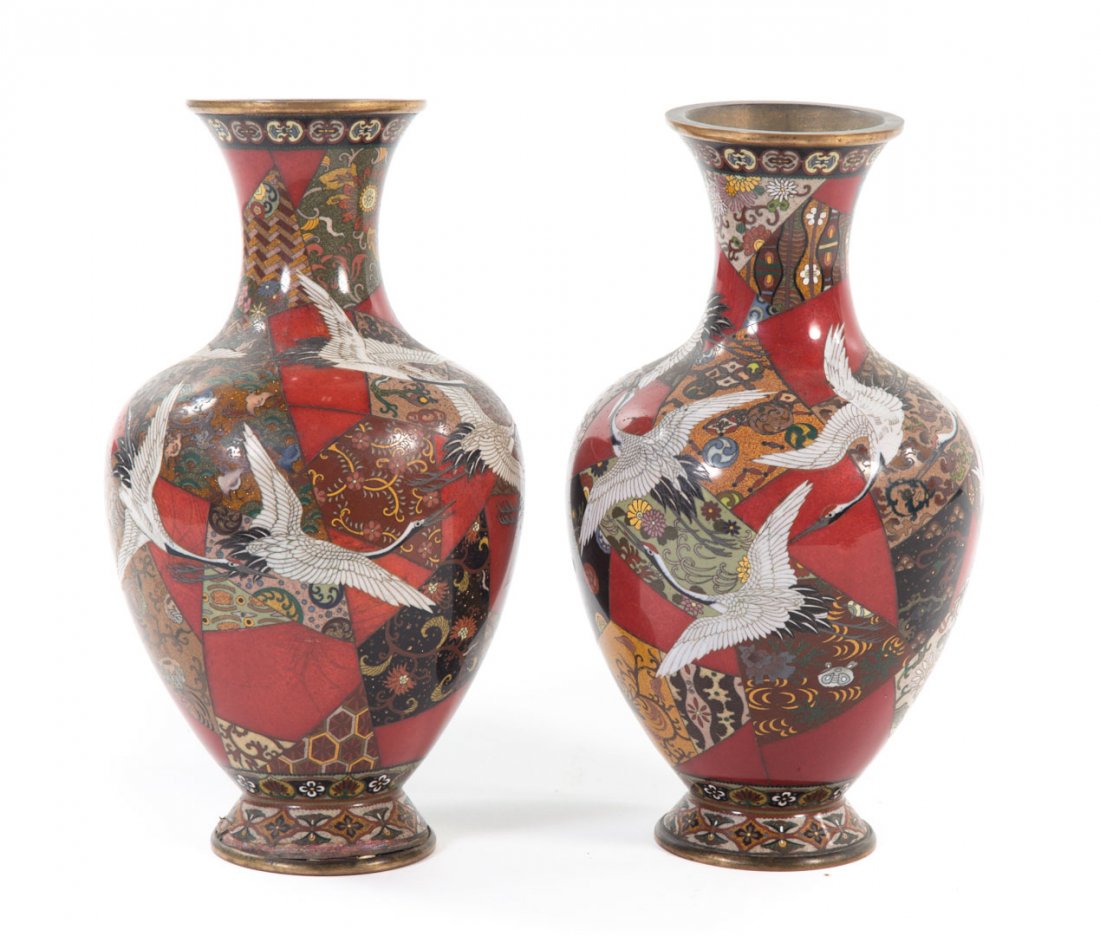 Pair of Japanese cloisonne enamel vases (1 of 5)